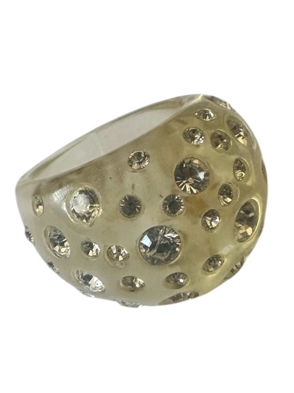 Crystal-Embellished Dome Ring in Cream and Gold Tone